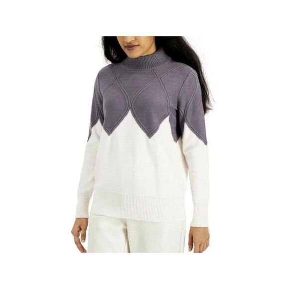 Alfani Women's Embellished Mock Neck Sweater Brown Size Petite X-Large